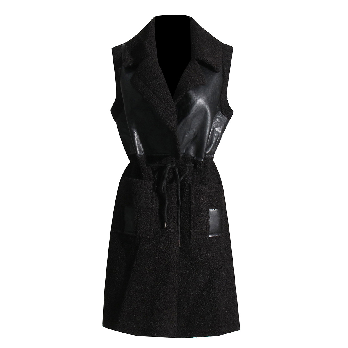 Solid Color Fashion Stitching Laced Long Jacket