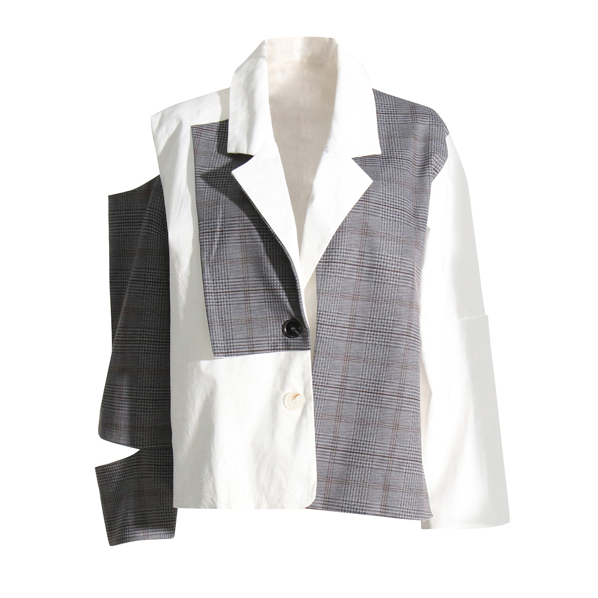 Irregular Color Collision Splicing Small Suit Long Sleeve Jacket