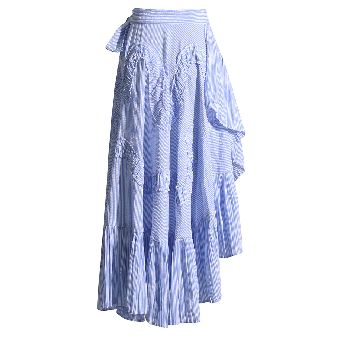 One-Piece Lace-Up High-Waisted Blue Striped Half-Body Skirt