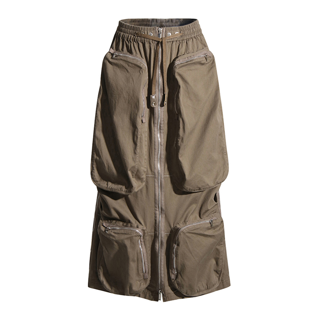 Multi-Pocket Zipper High Waist Half Skirt