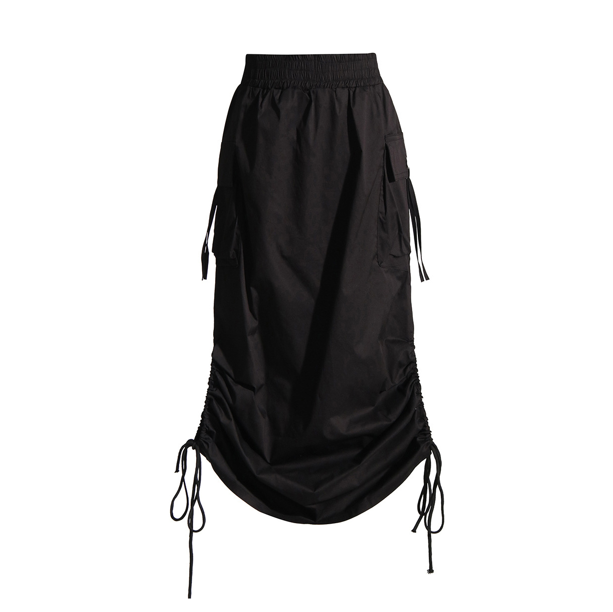 Large Pockets Drawstring Straps Elastic Waist Half Skirt