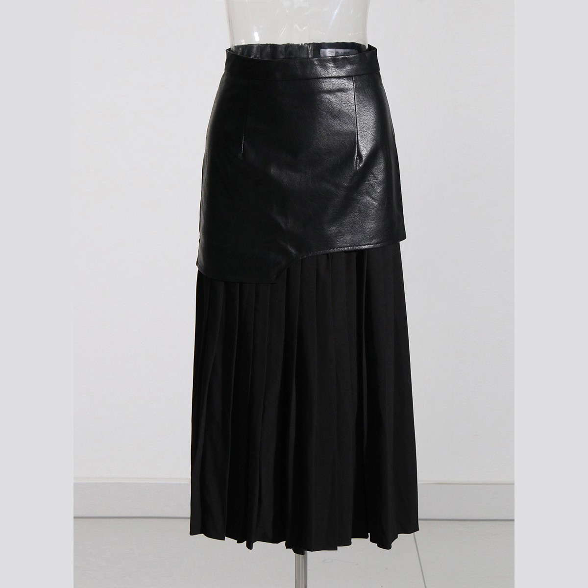 High Waist Irregular A-Line Half-Body Skirt Leather Patchwork