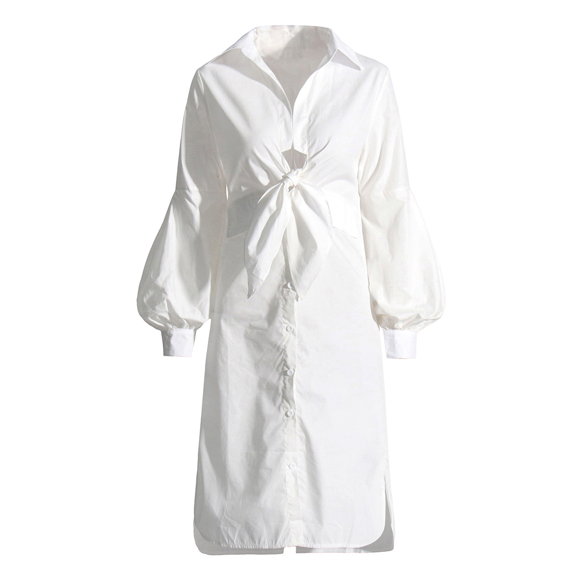 Turn-Down Collar Long Sleeve Waist-Skimming Dress
