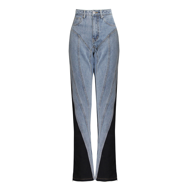 Black And White Stitching Denim Jacket + High Waist Pants