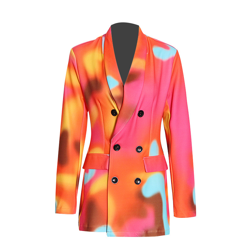 Double-Breasted Printed Suit + Stretchy Drawstring Pants