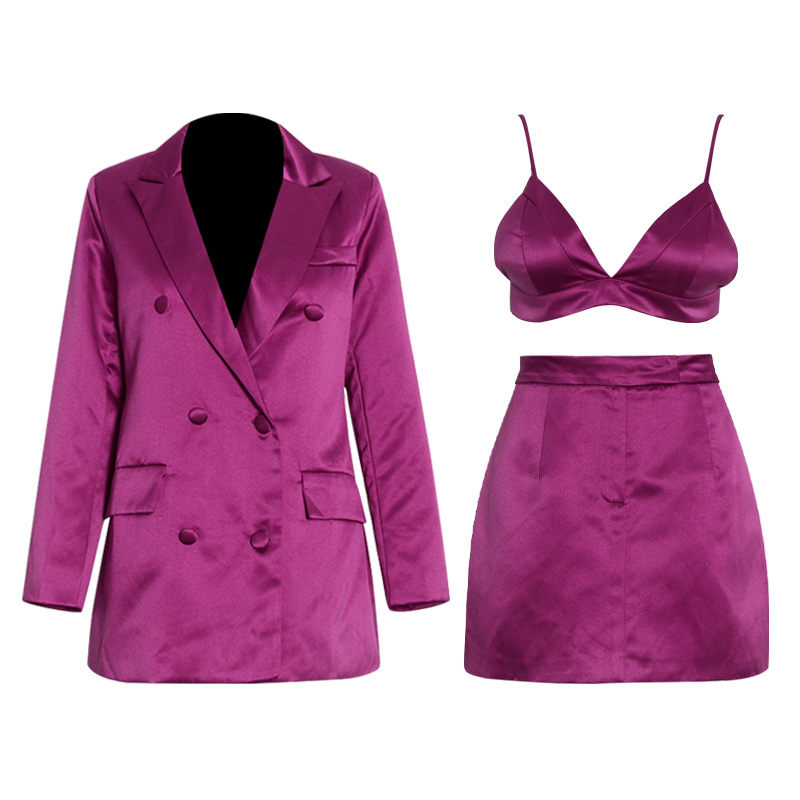 Double-Breasted Suit + Camisole + Half-Body Skirt