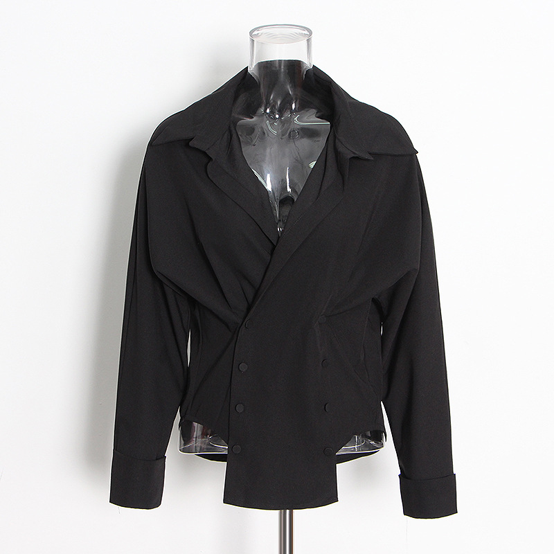 Irregular Solid Color Lapel Shirt + Short Female Half Skirt