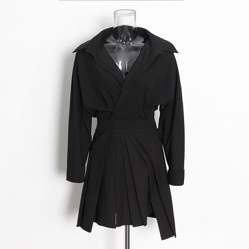 Irregular Solid Color Lapel Shirt + Short Female Half Skirt