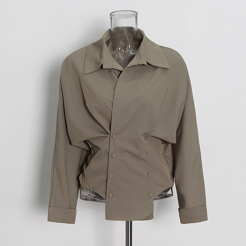 Irregular Solid Color Lapel Shirt + Short Female Half Skirt