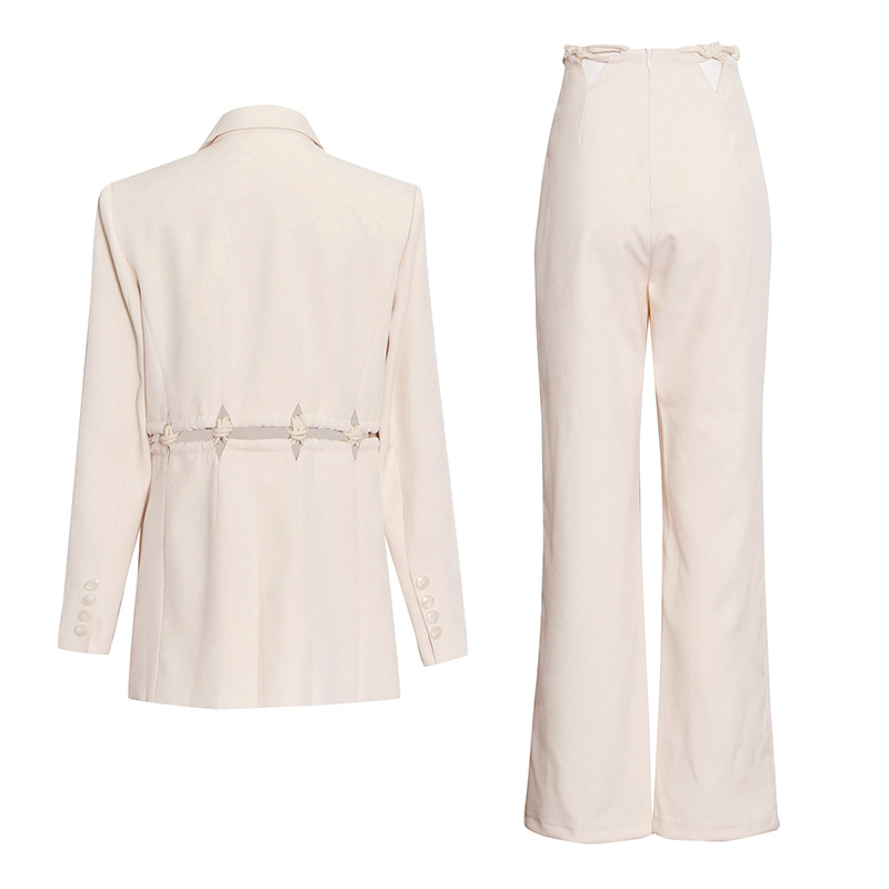 Knitted Openwork Suit + High-Waisted Straight-Leg Pants