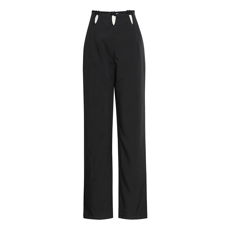 Knitted Openwork Suit + High-Waisted Straight-Leg Pants