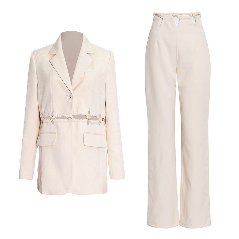 Knitted Openwork Suit + High-Waisted Straight-Leg Pants