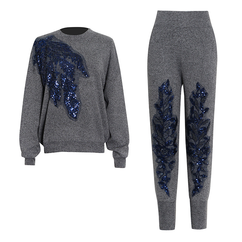 Round Neck Sweatshirt+ Sequin Pencil Pants