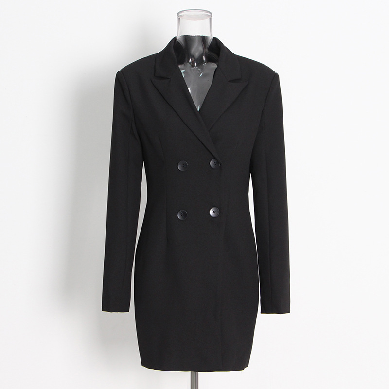 Button Suit + Long-Sleeved Mesh Half-Body Skirt