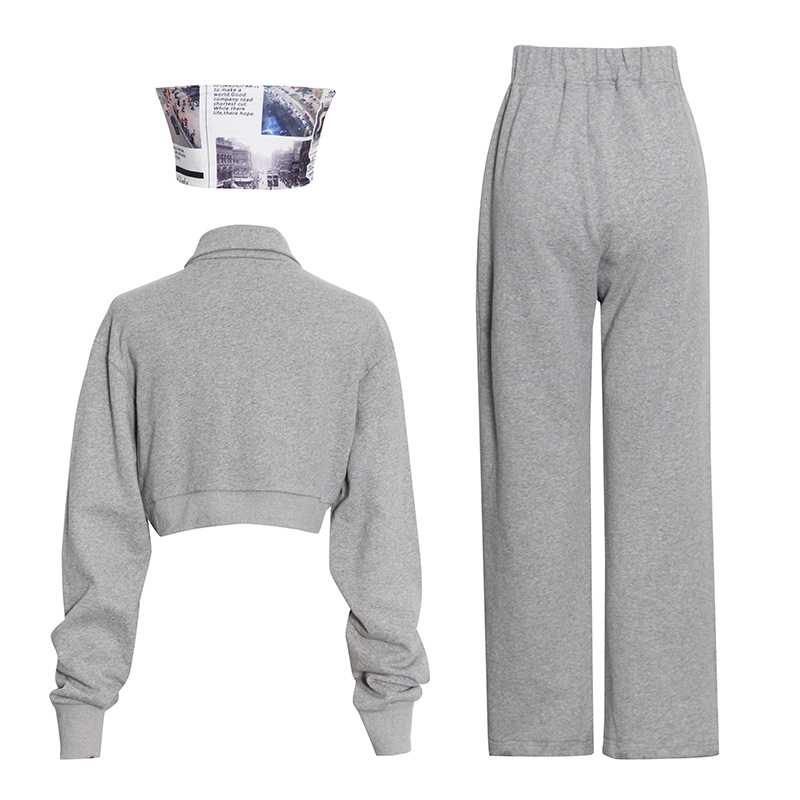 Short Lapel Sweater+ High Waist Wide Leg Pants