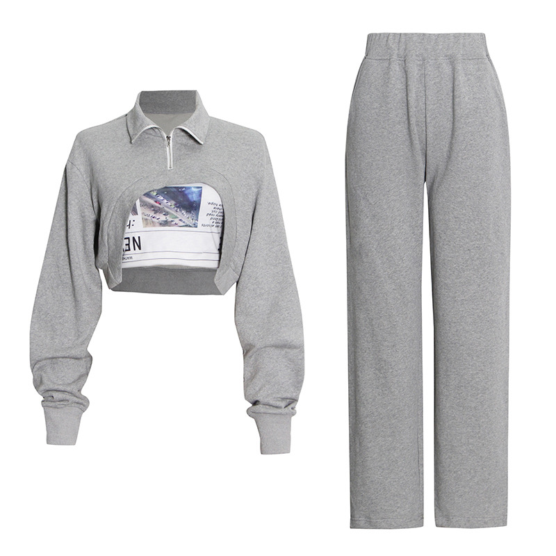 Short Lapel Sweater+ High Waist Wide Leg Pants