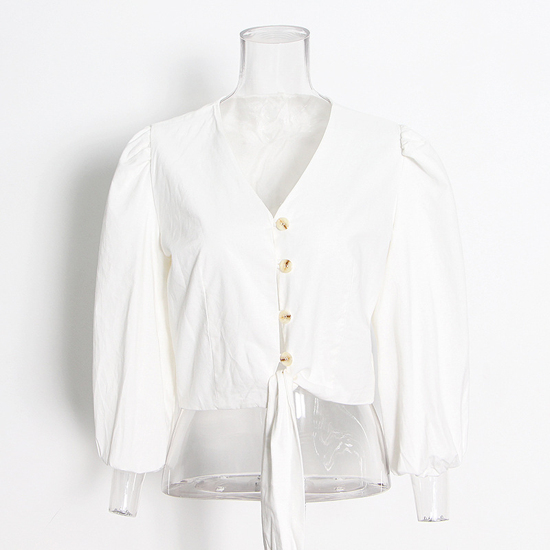 Single-Breasted V-Neck Shirt + High Waist Wide Leg Pants