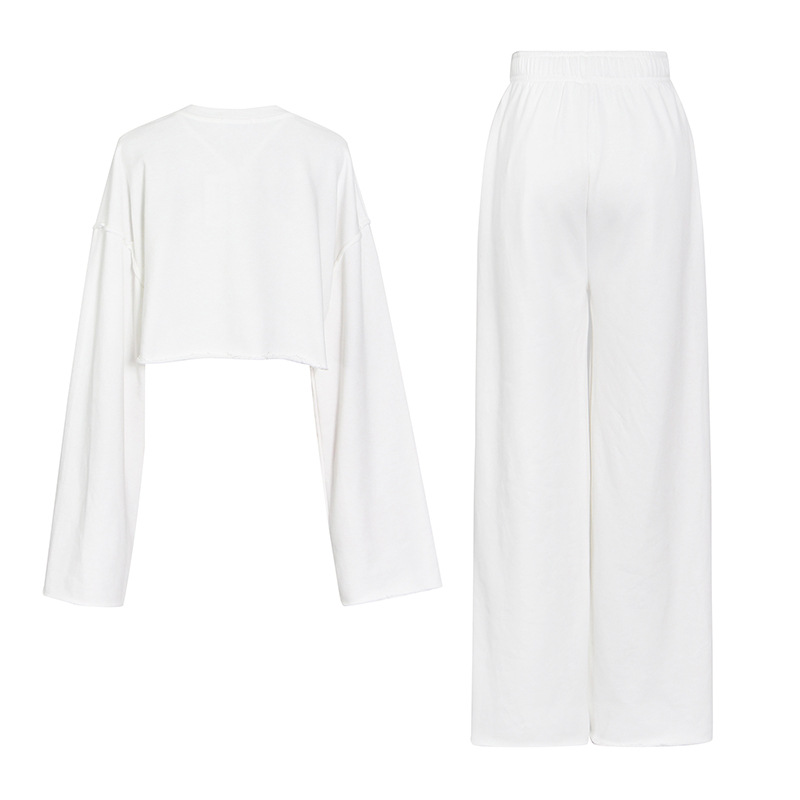 Patchwork Round Neck Sweater + High Waist Wide Leg Pants