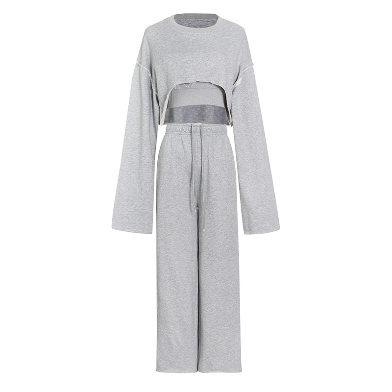 Patchwork Round Neck Sweater + High Waist Wide Leg Pants