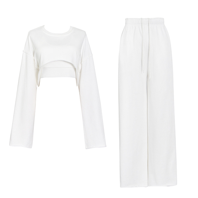 Patchwork Round Neck Sweater + High Waist Wide Leg Pants