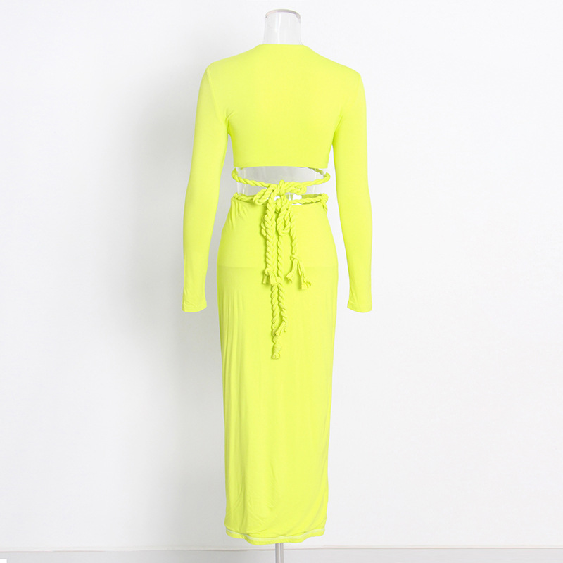 V-Neck Long-Sleeved Shirt High Waist Open Hip Skirt