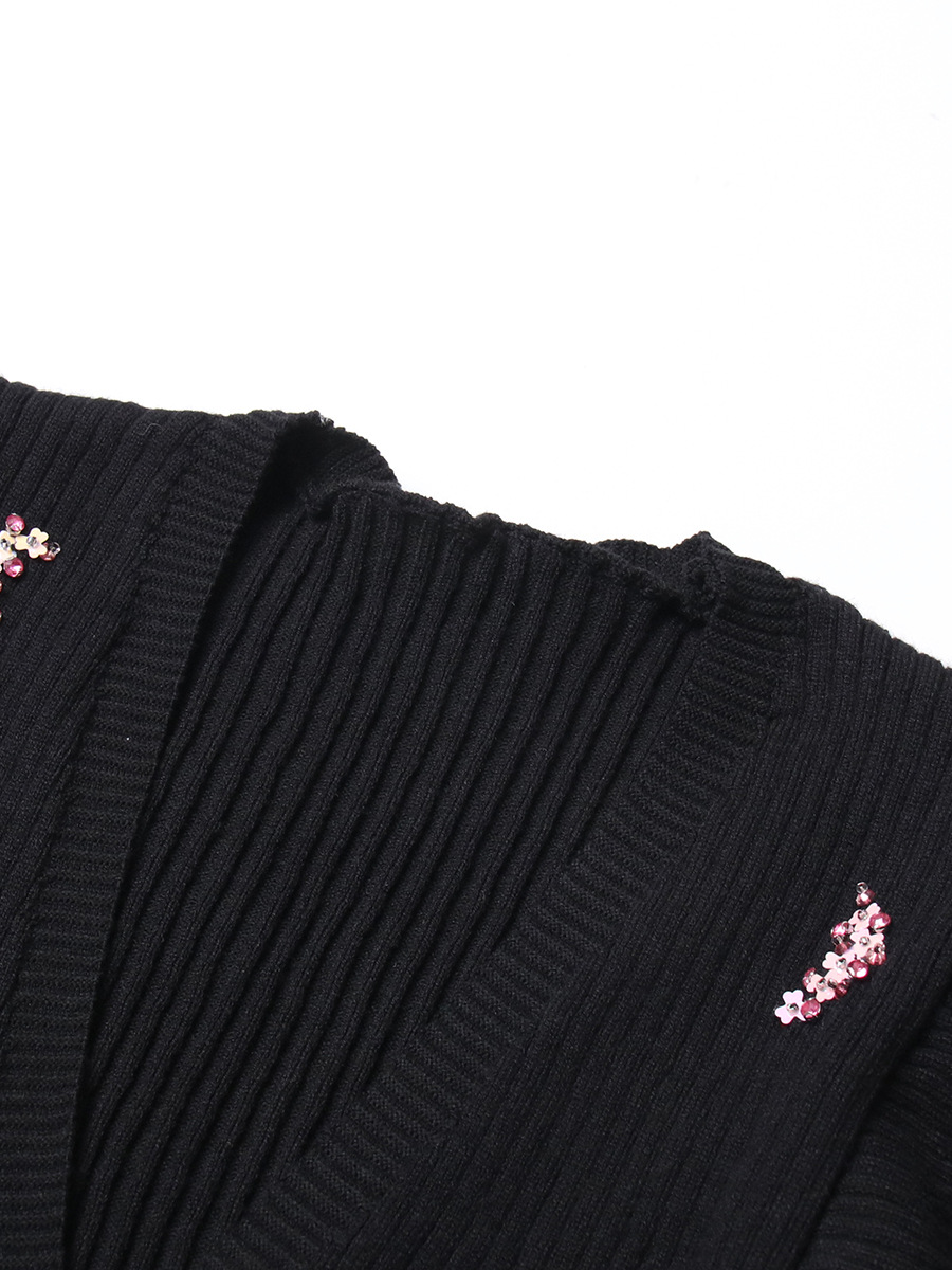 Bubble Sleeve Cardigan Niche Design Solid Color Sequin Sweater