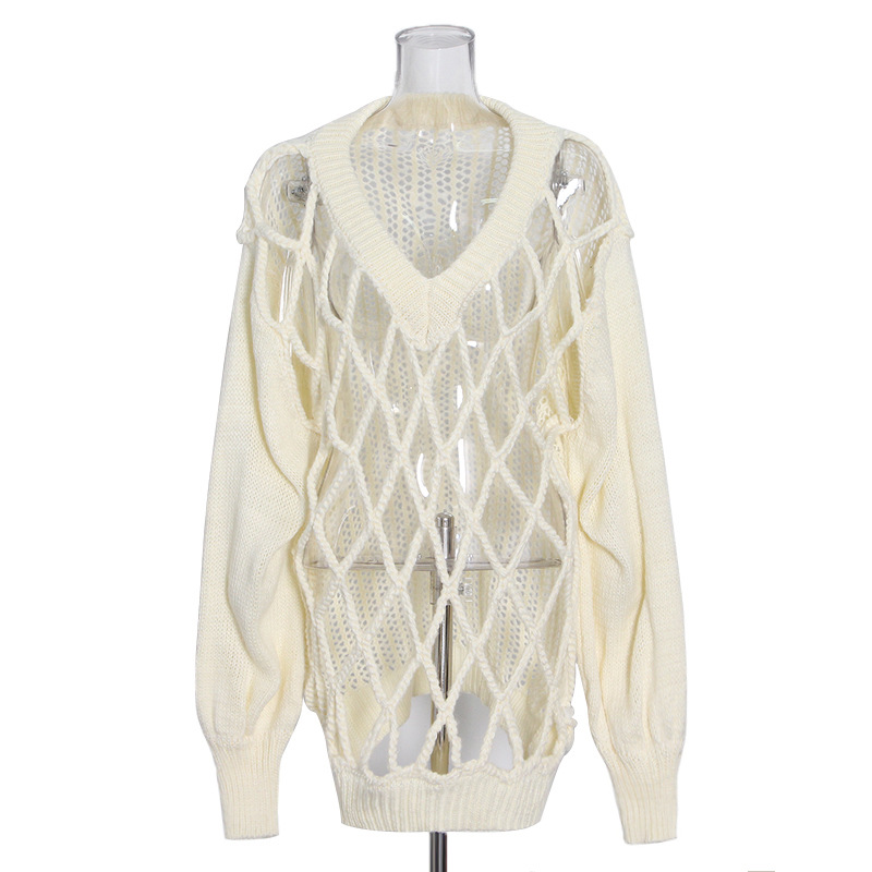Hollow Set Head Solid Color Mid-Length Sweater