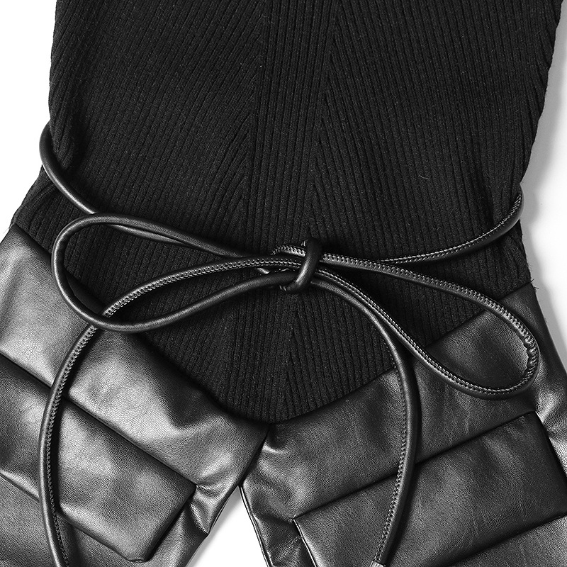 Irregular Patchwork Knitted Leather Crew Neck Sweater