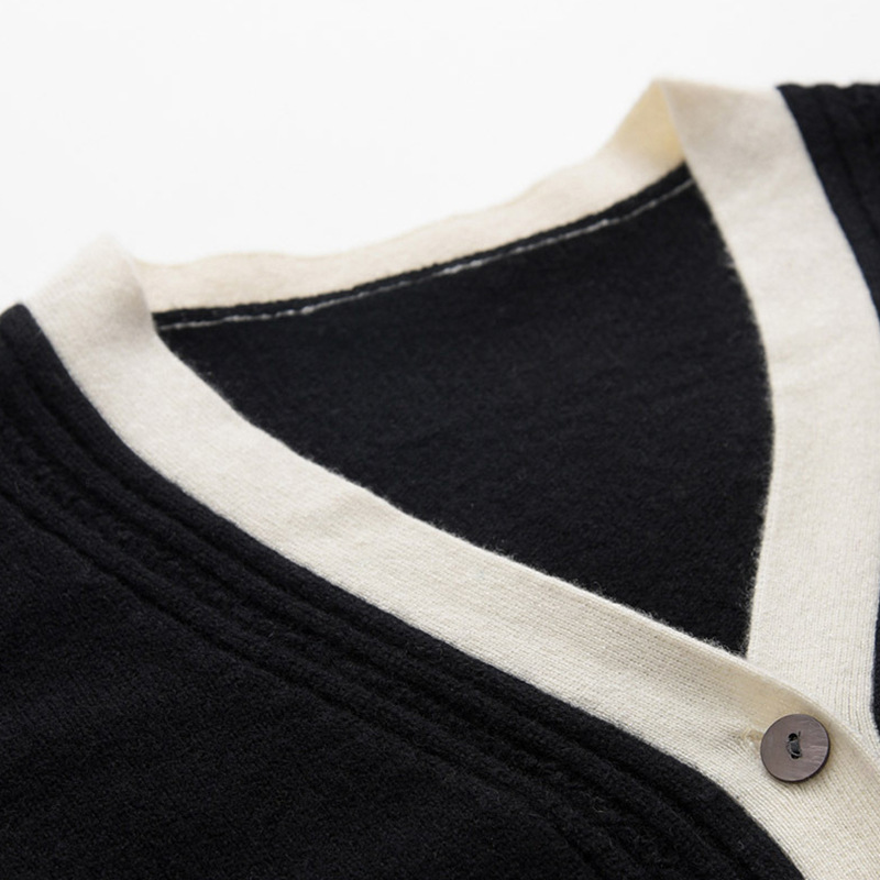 Cashmere V-Neck Patchwork Collision Color Needle Jacket Sweater