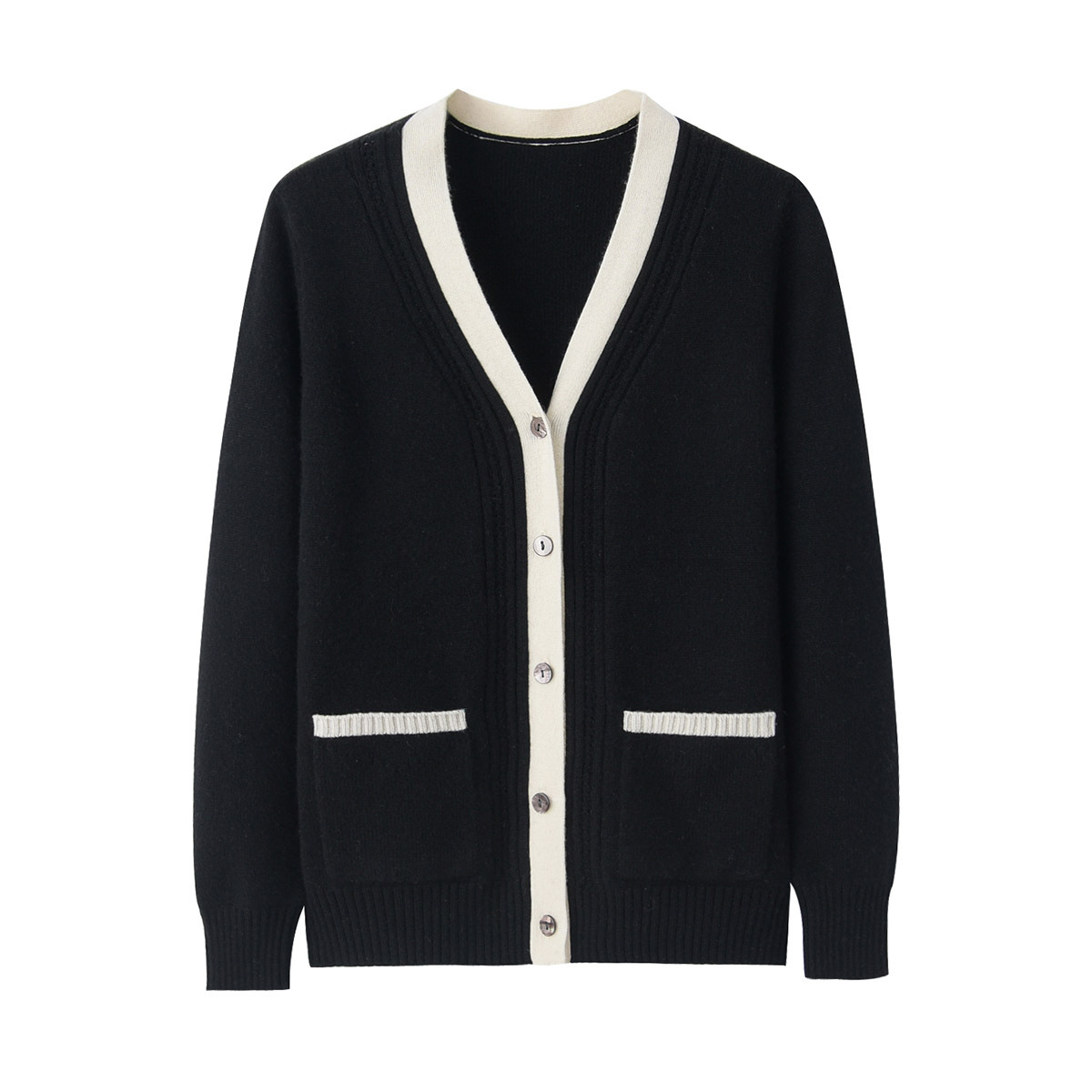 Cashmere V-Neck Patchwork Collision Color Needle Jacket Sweater