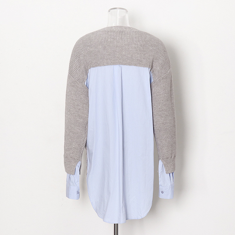 Fashion V-Neck Long Sleeve Splicing Cardigan Sweater Jacket