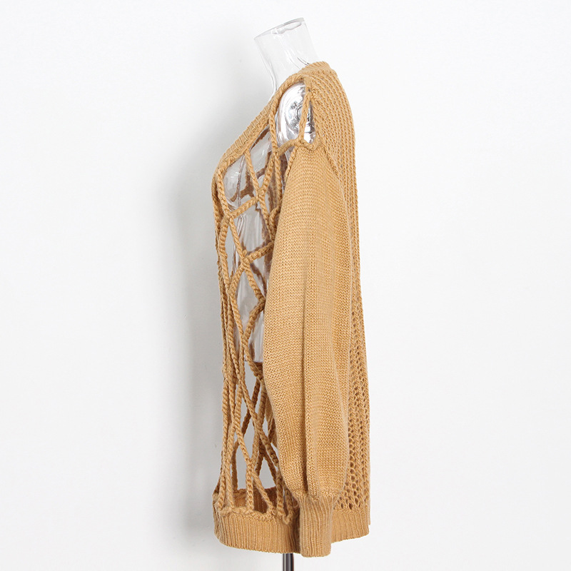 Hollow Set Head Solid Color Mid-Length Sweater