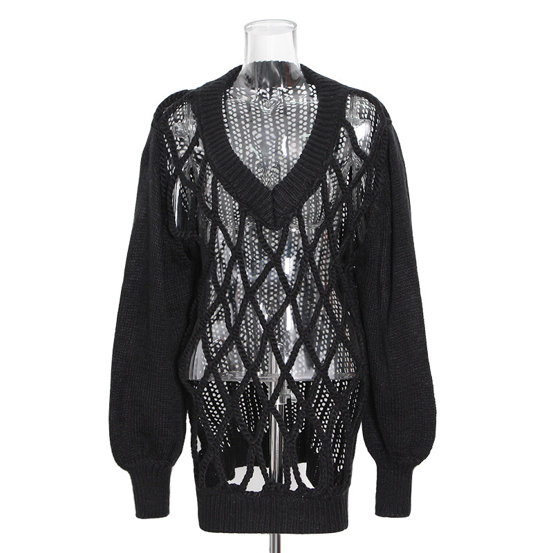 Hollow Set Head Solid Color Mid-Length Sweater