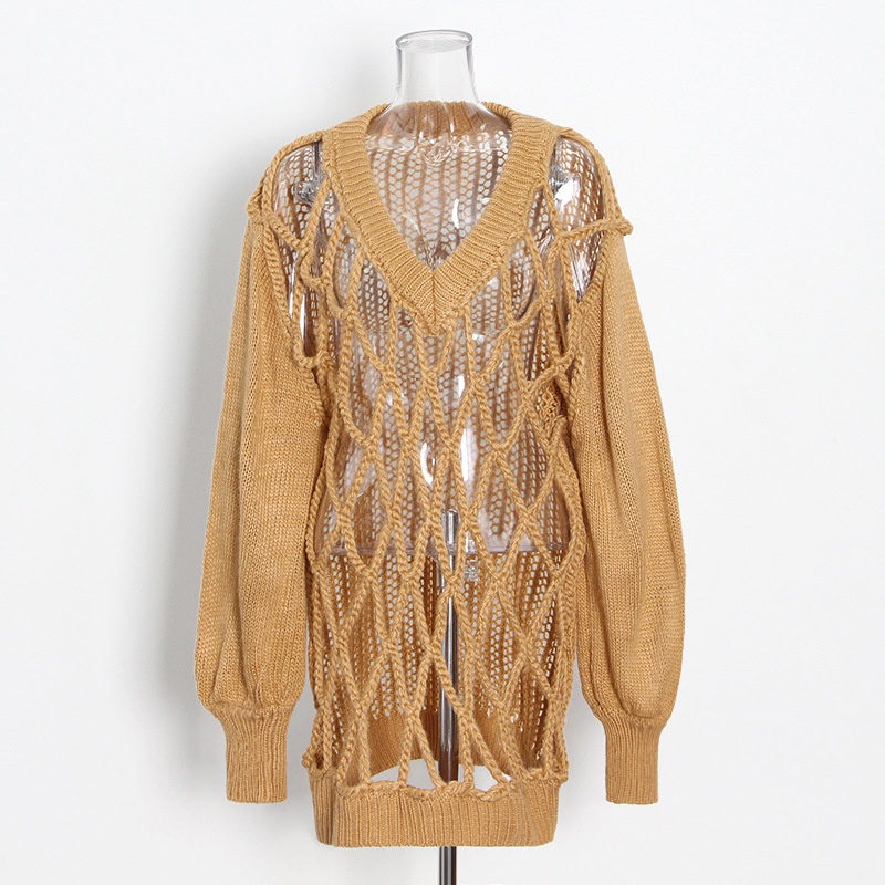 Hollow Set Head Solid Color Mid-Length Sweater