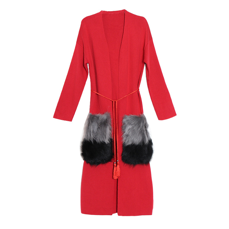 Loose Long Lace-Up Knit With Large Pockets