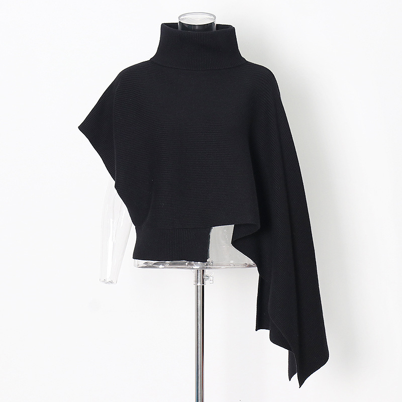 High Neck Batwing Sleeve Loose Irregular Sweater