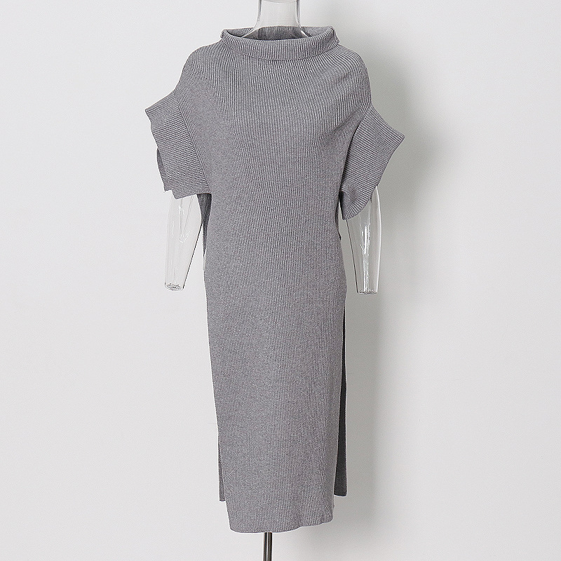 High Neck Batwing Sleeve Loose Irregular Sweater