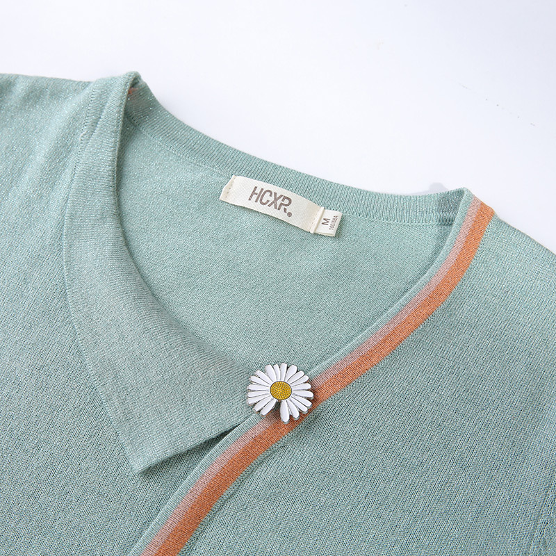 Round Neck Long Sleeve Splicing Knitted Sweater