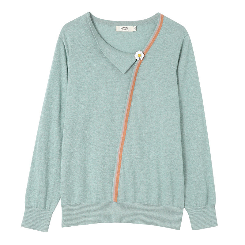 Round Neck Long Sleeve Splicing Knitted Sweater