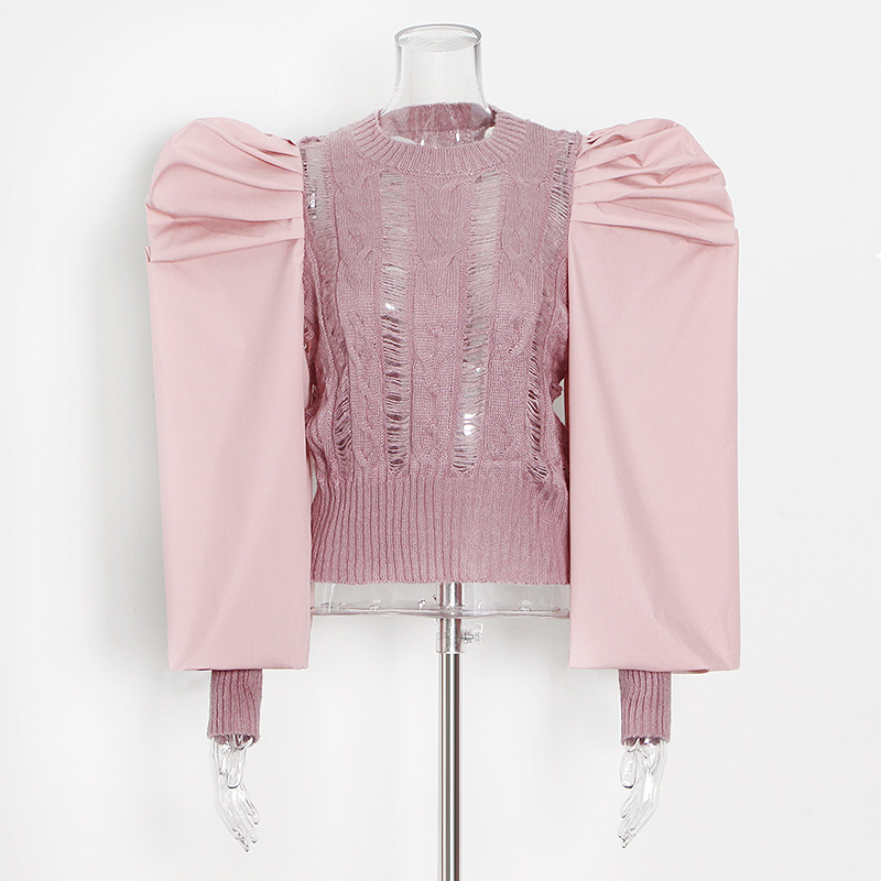 Round Neck Solid Patchwork Waist Sweater