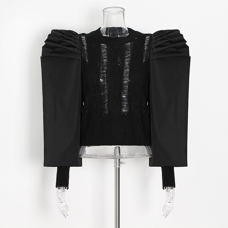 Round Neck Solid Patchwork Waist Sweater