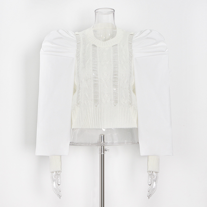 Round Neck Solid Patchwork Waist Sweater