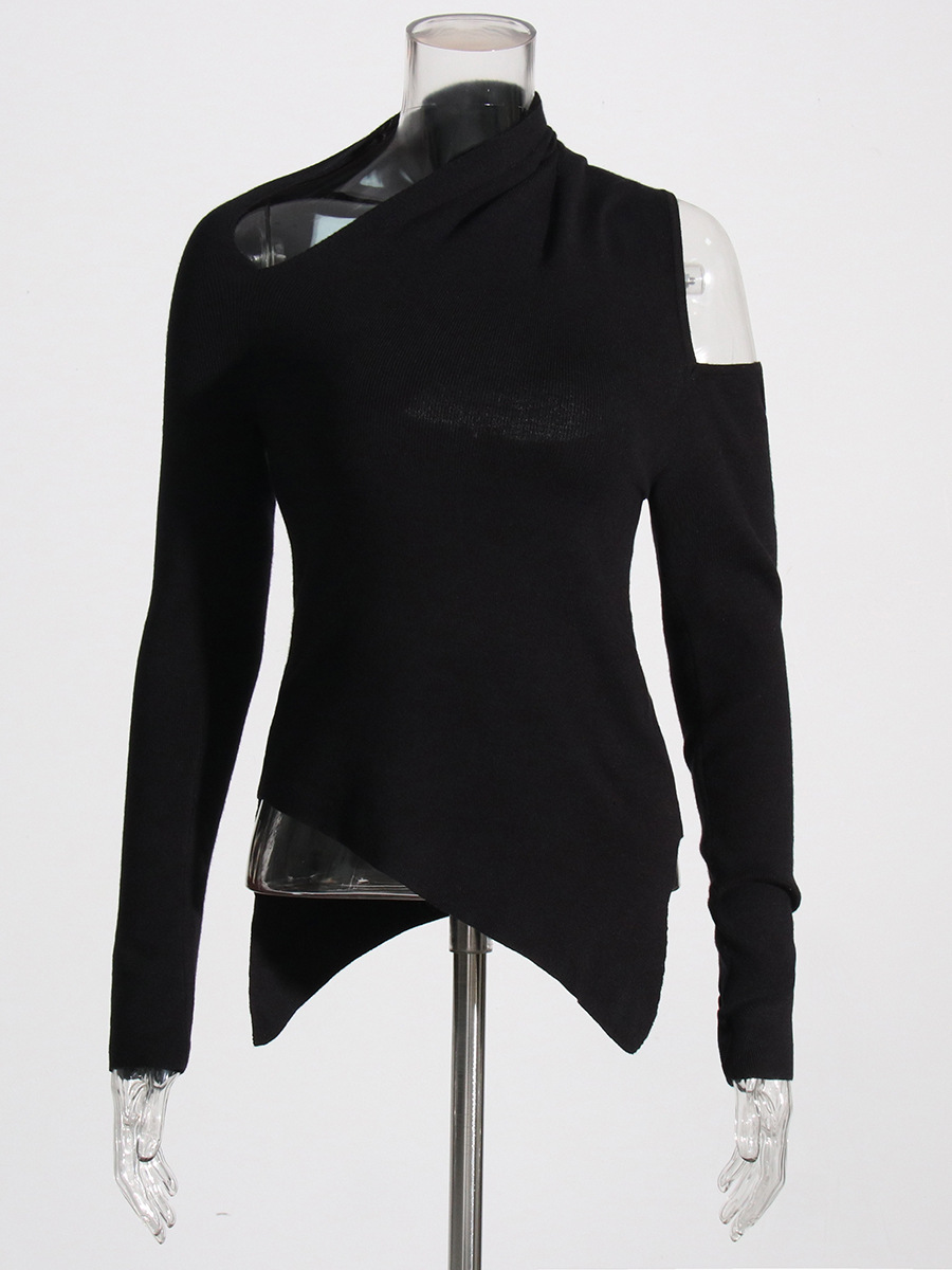 Scoop Strapless Long Sleeve Asymmetric Knit Sweater