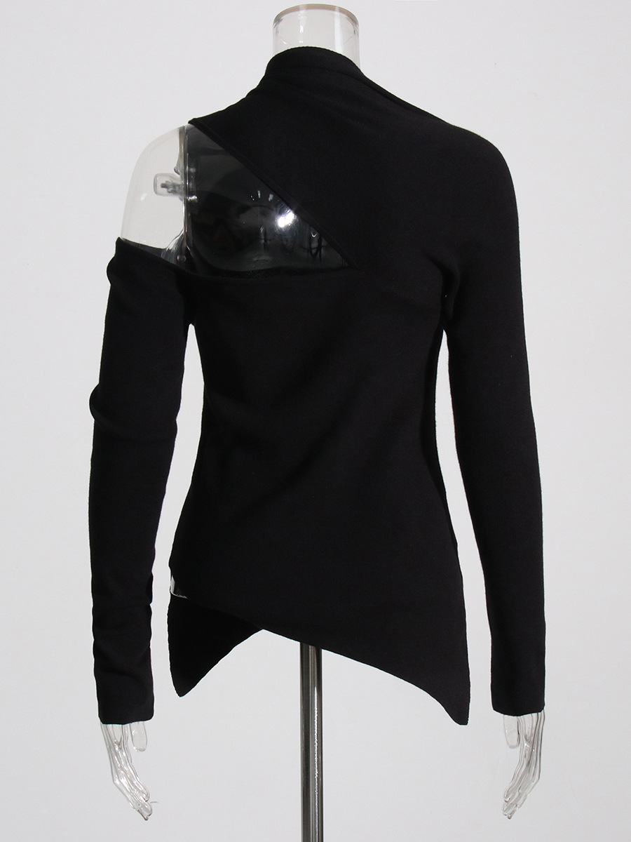 Scoop Strapless Long Sleeve Asymmetric Knit Sweater