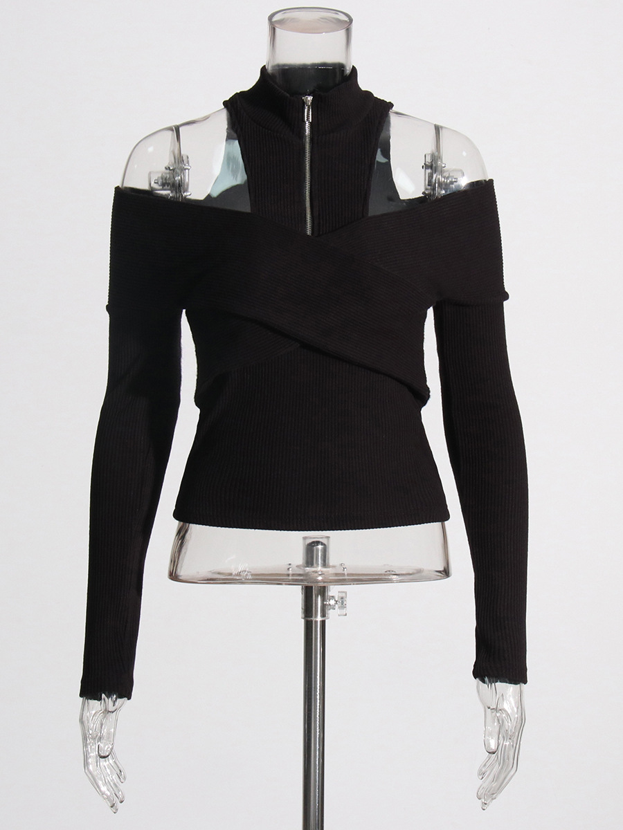 Slim And Thin Hollow Strapless Knitted Sweater