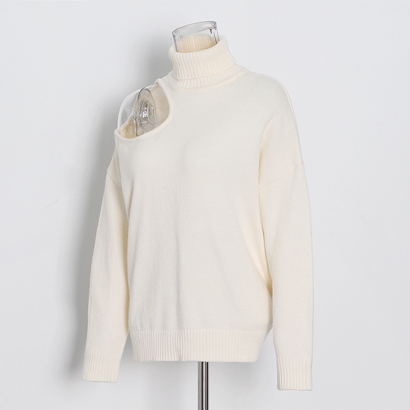 Strapless Solid High Neck Long-Sleeved Knit Sweater
