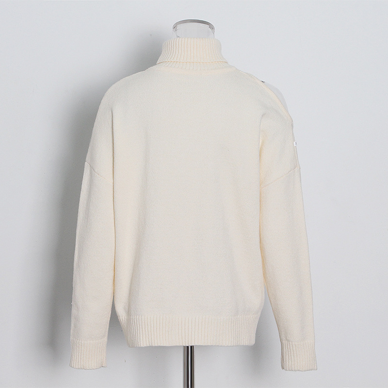 Strapless Solid High Neck Long-Sleeved Knit Sweater