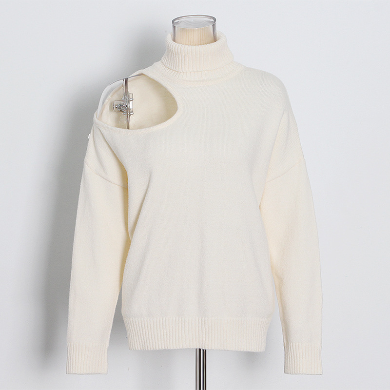 Strapless Solid High Neck Long-Sleeved Knit Sweater