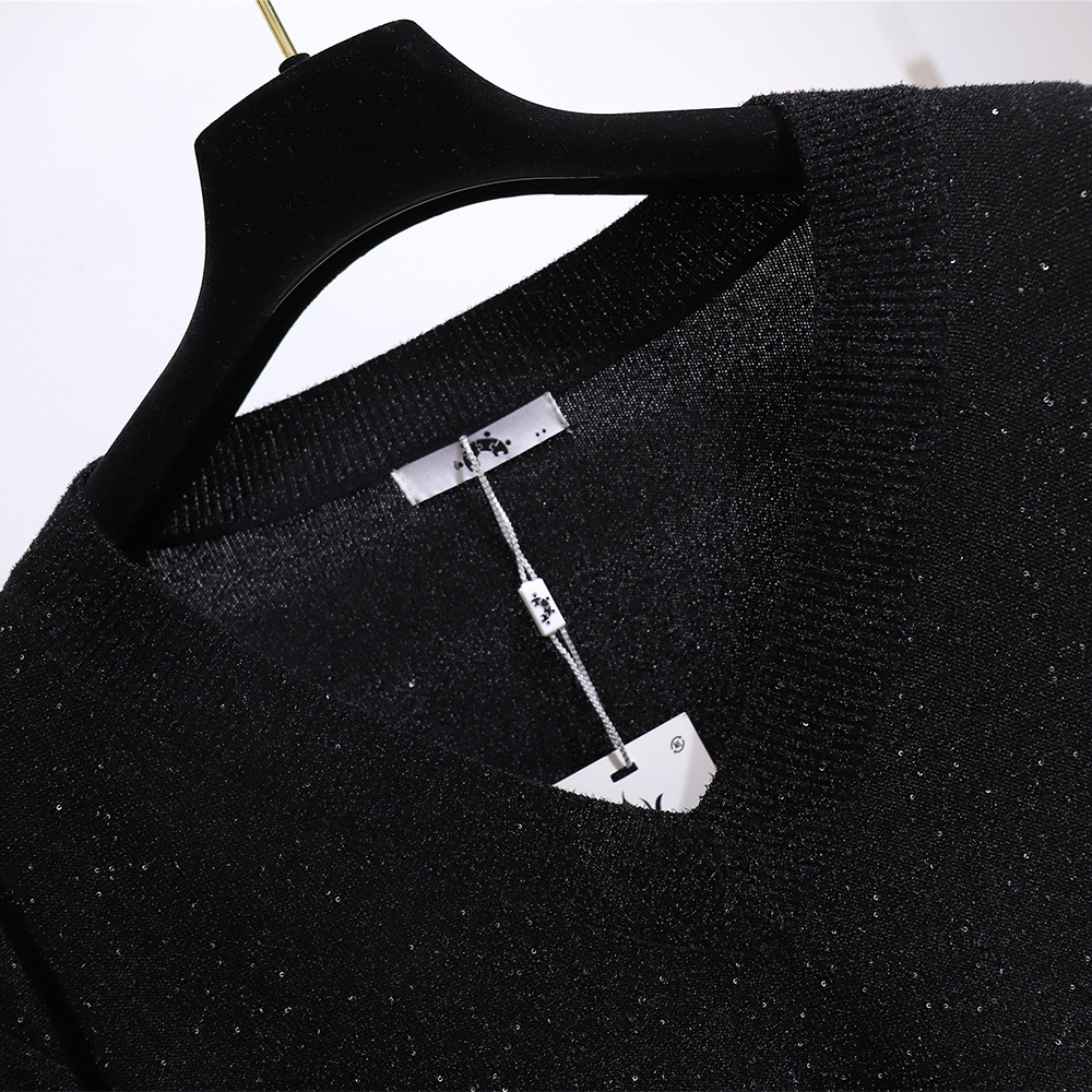 V-Neck Knitted Sweater Mid-Length Women'S Sweater