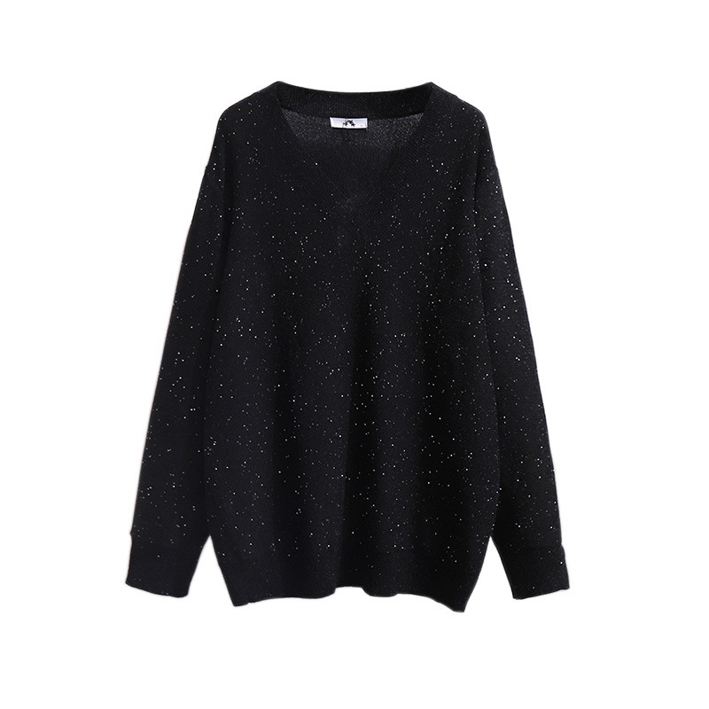 V-Neck Knitted Sweater Mid-Length Women'S Sweater